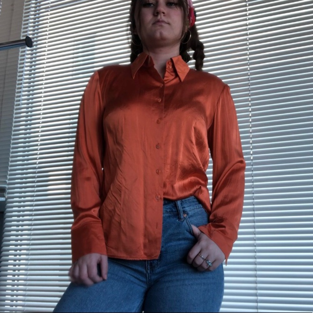 Orange silk button down